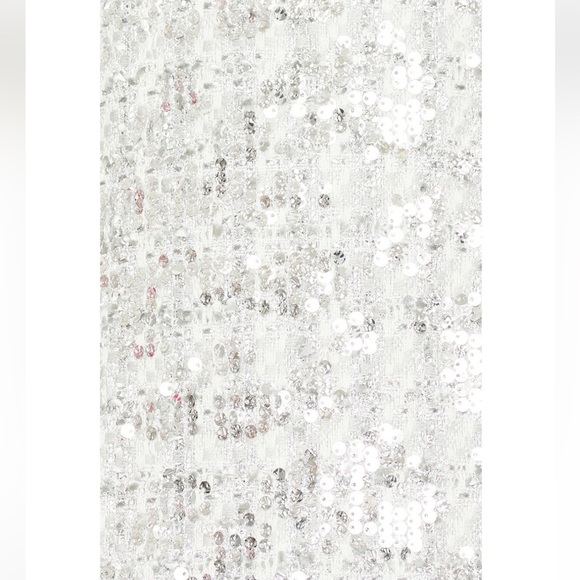 AMANDA UPRICHARD Dale Mini Skirt in Stellar Silver Sequin Slit Skirt Revolve - Picture 7 of 11